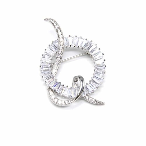 Broche-Epingle-avec-Cercle-Pierres-et-Boucle-Strass-Zirconium-Metal-Argente