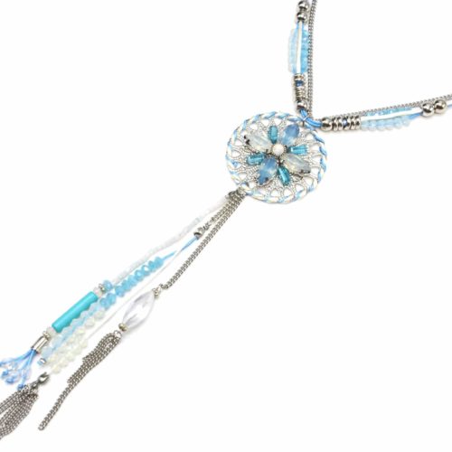 Collier-Double-Cordons-et-Pendentif-Y-Cercle-Pierres-Chaines-et-Perles-Bleu