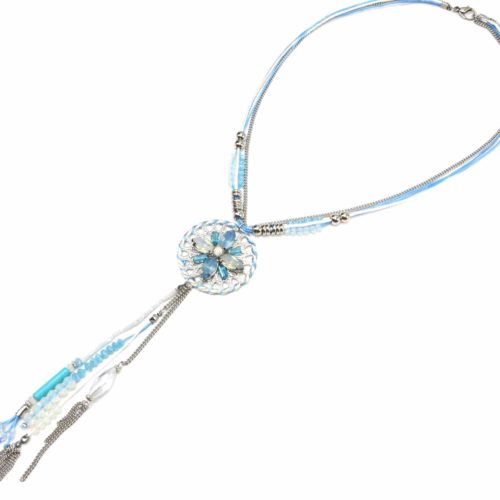 Collier-Double-Cordons-et-Pendentif-Y-Cercle-Pierres-Chaines-et-Perles-Bleu