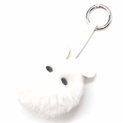 Porte-Cles-Bijou-de-Sac-Lapin-Oreilles-et-Bande-Paillettes-avec-Pompon-Fourrure-Blanc