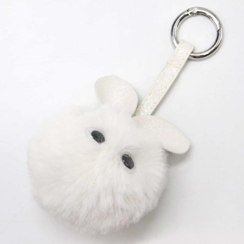 Porte-Cles-Bijou-de-Sac-Lapin-Oreilles-et-Bande-Paillettes-avec-Pompon-Fourrure-Blanc