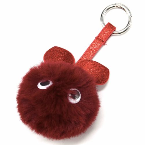 Oh My Shop PT1605F Chat Simili Cuir avec Pompon Fourrure Bordeaux Porte-Cl/és//Bijou de Sac