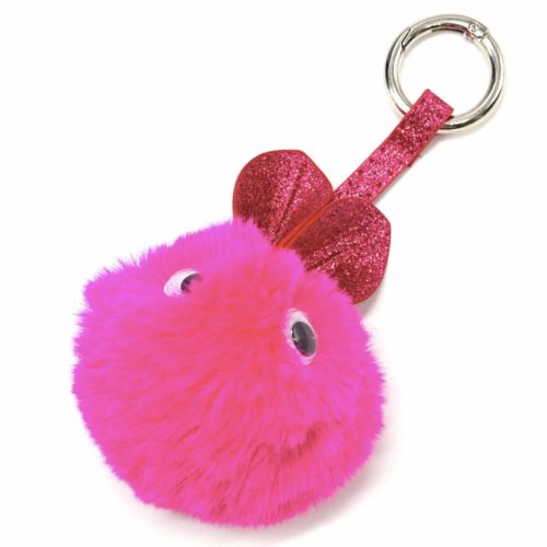 Porte-Cles-Bijou-de-Sac-Lapin-Oreilles-et-Bande-Paillettes-avec-Pompon-Fuchsia