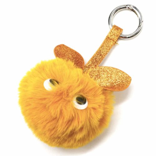 Porte-Cles-Bijou-de-Sac-Lapin-Oreilles-et-Bande-Paillettes-avec-Pompon-Fourrure-Jaune-Moutarde