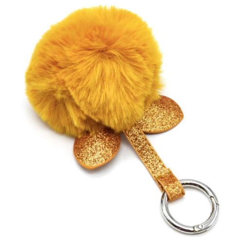 Porte-Cles-Bijou-de-Sac-Lapin-Oreilles-et-Bande-Paillettes-avec-Pompon-Fourrure-Jaune-Moutarde