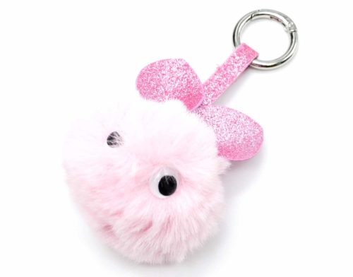 Porte-Cles-Bijou-de-Sac-Lapin-Oreilles-et-Bande-Paillettes-avec-Pompon-Fourrure-Rose