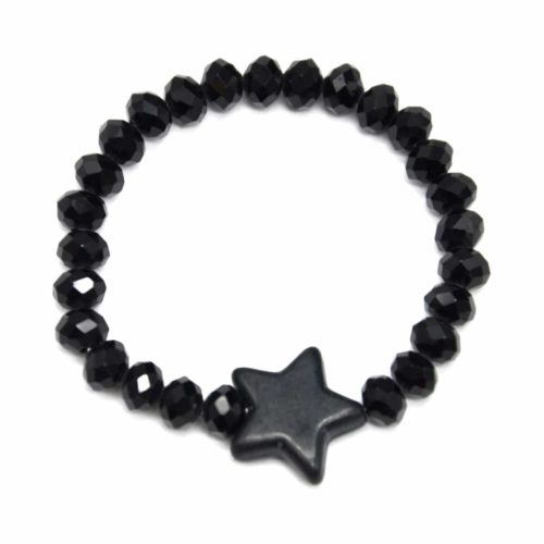 Bracelet-Elastique-Perles-Brillante-avec-Charm-Etoile-Pierre-Effet-Marbre-Noir