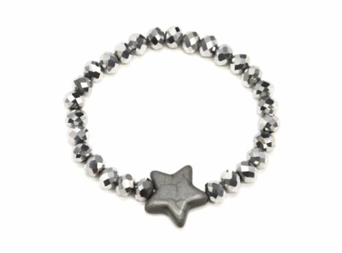 Bracelet-Elastique-Perles-Brillante-avec-Charm-Etoile-Pierre-Effet-Marbre-ArgenteGris
