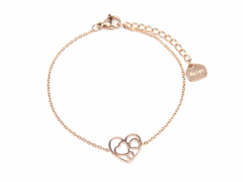 Bracelet-Fine-Chaine-avec-Charm-Multi-Coeurs-Ajoures-Acier-Or-Rose