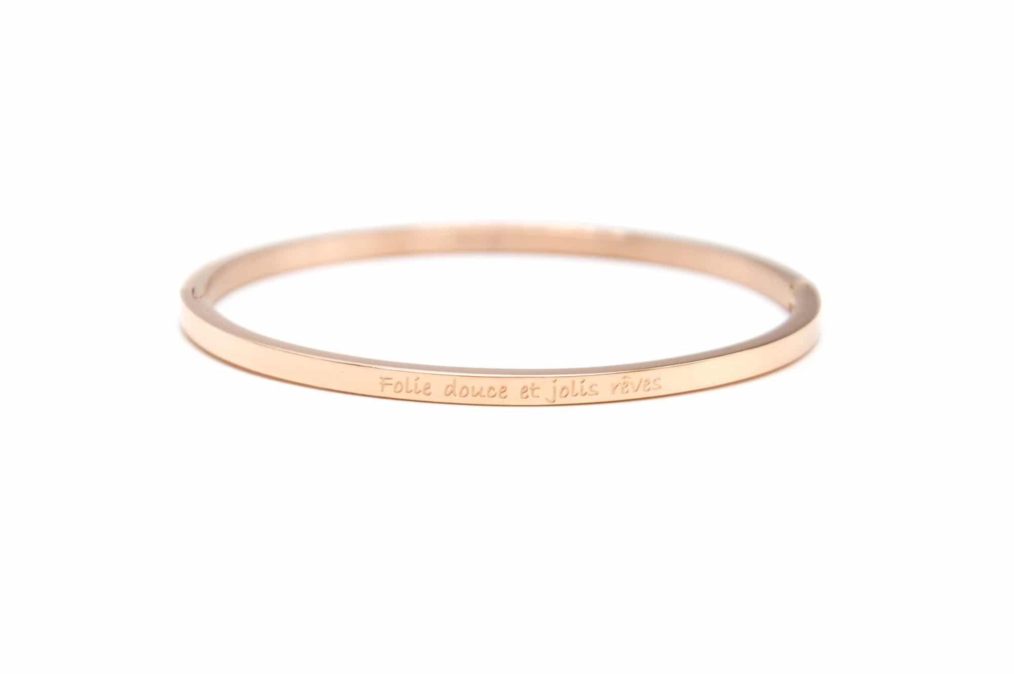 Bracelet Jonc Fin Acier Or Rose avec Message Jolie Môme BC2684F