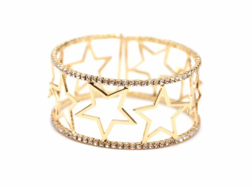 Bracelet-Manchette-Ouverte-Multi-Etoiles-Metal-Dore-et-Contour-Strass