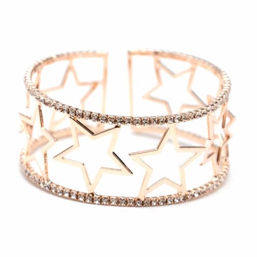 Bracelet-Manchette-Ouverte-Multi-Etoiles-Metal-Or-Rose-et-Contour-Strass