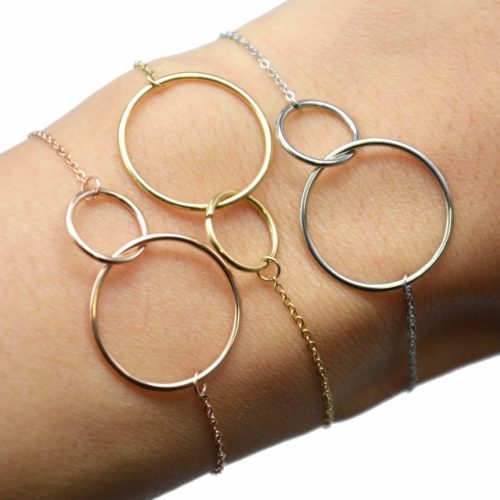 Bracelet-Fine-Chaine-avec-Charm-Cercles-Entrelaces-Acier