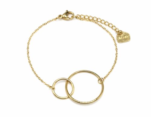 Bracelet-Fine-Chaine-avec-Charm-Cercles-Entrelaces-Acier-Dore