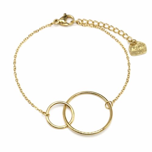 Bracelet-Fine-Chaine-avec-Charm-Cercles-Entrelaces-Acier-Dore