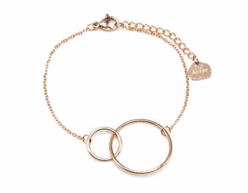 Bracelet-Fine-Chaine-avec-Charm-Cercles-Entrelaces-Acier-Or-Rose