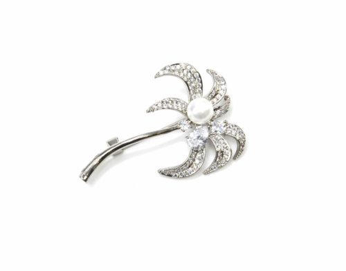 Broche-Epingle-avec-Palmier-Strass-Pierres-Zirconium-Metal-Argente-et-Perle