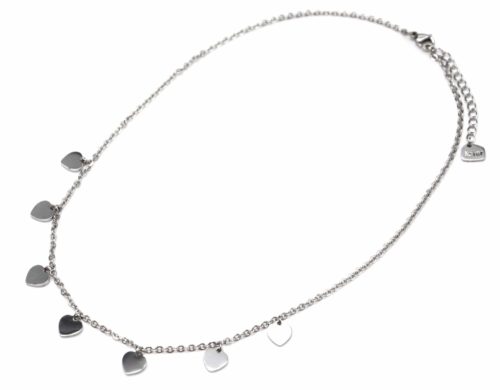 Collier-Chaine-Pendentif-Multi-Coeurs-Acier-Argente