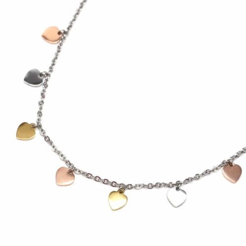 Collier-Chaine-Pendentif-Multi-Coeurs-Acier-Tricolore