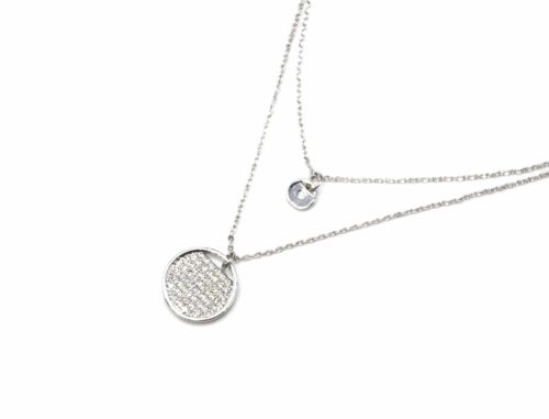 Collier-Double-Chaine-avec-Cercles-Metal-Argente-et-Strass-Zirconium