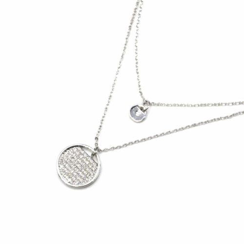 Collier-Double-Chaine-avec-Cercles-Metal-Argente-et-Strass-Zirconium