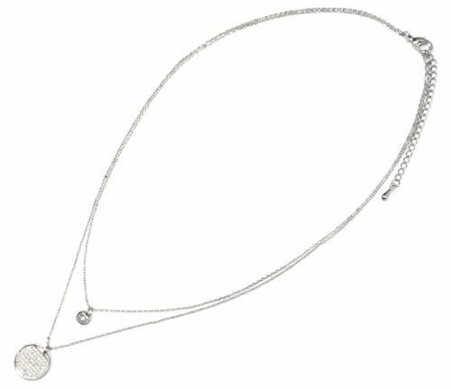 Collier-Double-Chaine-avec-Cercles-Metal-Argente-et-Strass-Zirconium