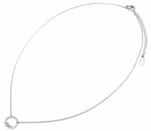 Collier-Fine-Chaine-avec-Pendentif-Cercle-Pierres-Contour-Acier-Argente