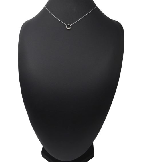 Collier-Fine-Chaine-avec-Pendentif-Cercle-Pierres-Contour-Acier-Argente