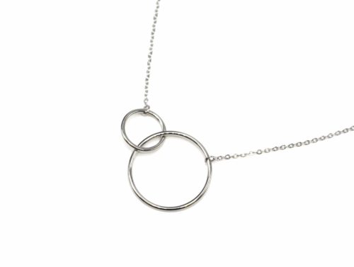 Collier-Fine-Chaine-Pendentif-Cercles-Entrelaces-Acier-Argente