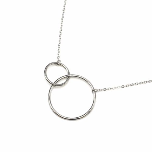 Collier-Fine-Chaine-Pendentif-Cercles-Entrelaces-Acier-Argente