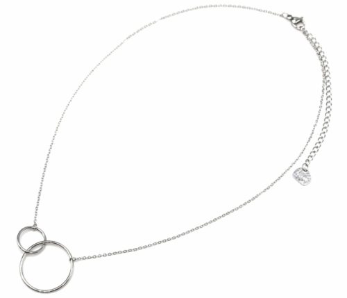 Collier-Fine-Chaine-Pendentif-Cercles-Entrelaces-Acier-Argente