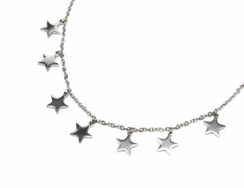 Collier-Chaine-Pendentif-Multi-Etoiles-Acier-Argente