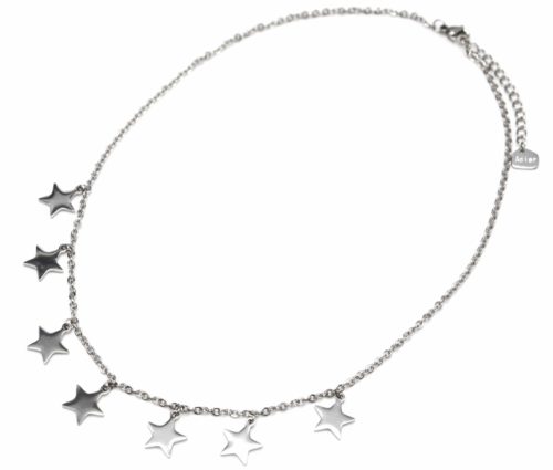 Collier-Chaine-Pendentif-Multi-Etoiles-Acier-Argente