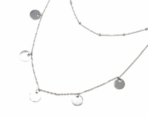 Collier-Double-Chaine-avec-Mini-Boules-et-Multi-Pampilles-Acier-Argente