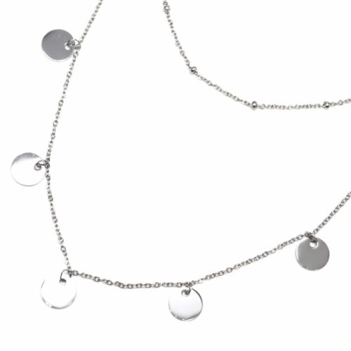 Collier-Double-Chaine-avec-Mini-Boules-et-Multi-Pampilles-Acier-Argente