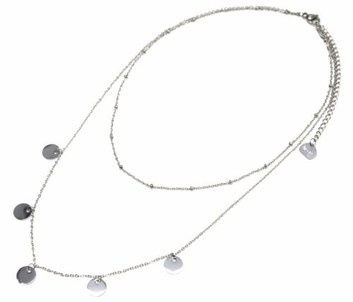 Collier-Double-Chaine-avec-Mini-Boules-et-Multi-Pampilles-Acier-Argente