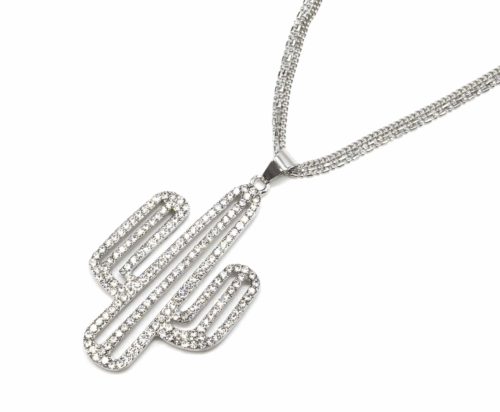 Sautoir-Collier-Multi-Chaines-Pendentif-Cactus-Strass-et-Metal-Argente
