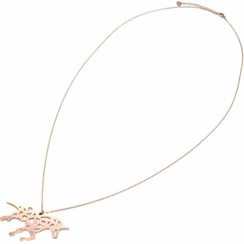 Sautoir-Collier-Fine-Chaine-Pendentif-Licorne-Ajouree-Acier-Or-Rose