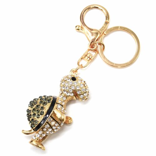 Porte-Cles-Bijou-de-Sac-Tortue-Strass-et-Metal-Dore