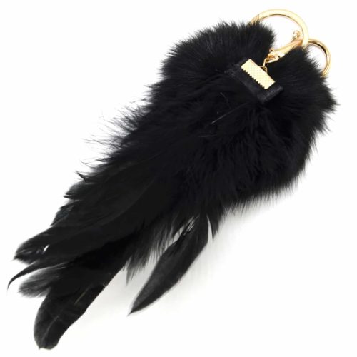 Porte-Cles-Bijou-de-Sac-Pompon-Fourrure-et-Plumes-XXL-Noir