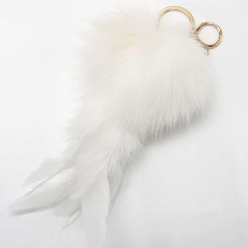 Porte-Cles-Bijou-de-Sac-Pompon-Fourrure-et-Plumes-XXL-Blanc