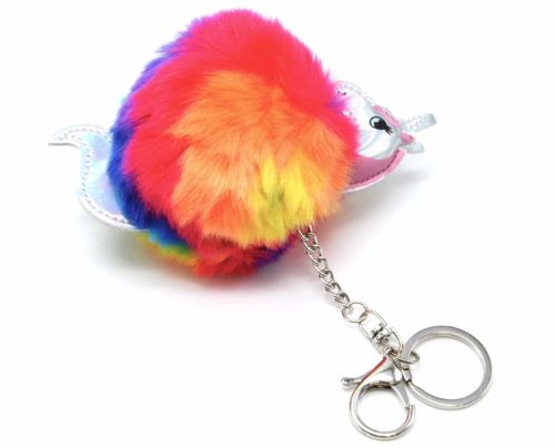 Porte-Cles-Bijou-de-Sac-Licorne-Simili-Cuir-avec-Pompon-Fourrure-Multicolore