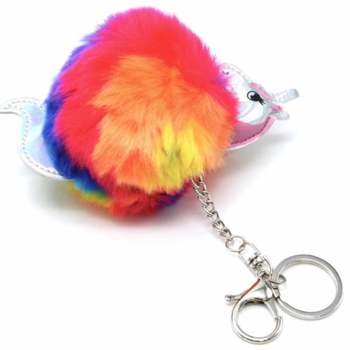 Porte-Cles-Bijou-de-Sac-Licorne-Simili-Cuir-avec-Pompon-Fourrure-Multicolore