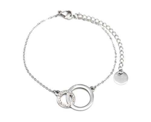 Bracelet-Fine-Chaine-avec-Charm-Cercles-Entrelaces-Strass-et-Acier-Argente