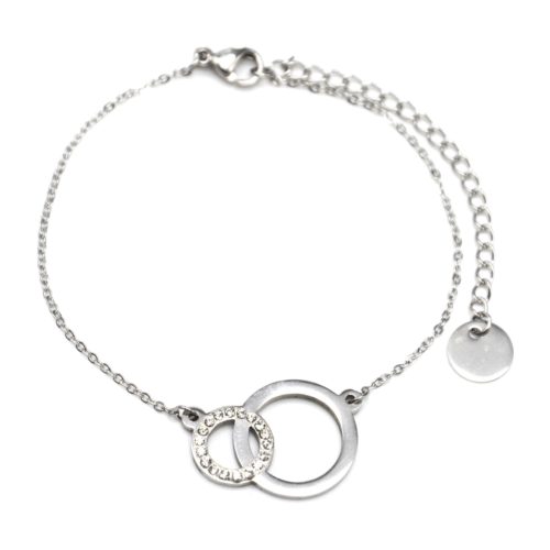 Bracelet-Fine-Chaine-avec-Charm-Cercles-Entrelaces-Strass-et-Acier-Argente