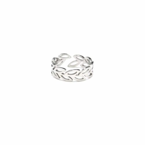 Bague-Ouverte-avec-Motif-Ajoure-Feuilles-Laurier-Acier-Argente