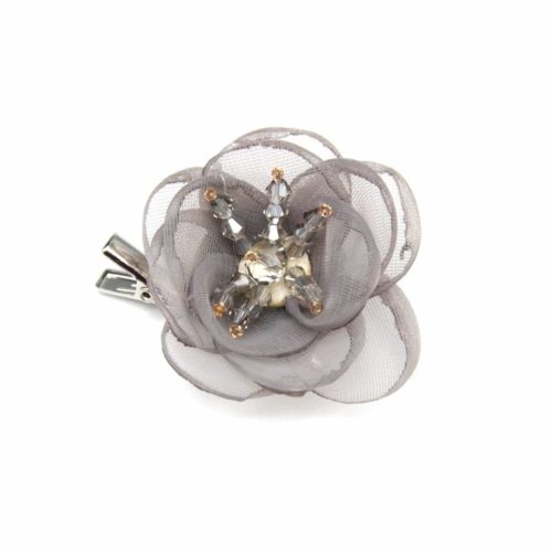 Broche-Epingle-Petite-Fleur-avec-Petales-Tulle-Gris-et-Perles