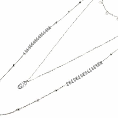 Collier-Multi-Rangs-avec-Pampilles-Chaine-Epi-Gris-et-Boules-Metal-Argente