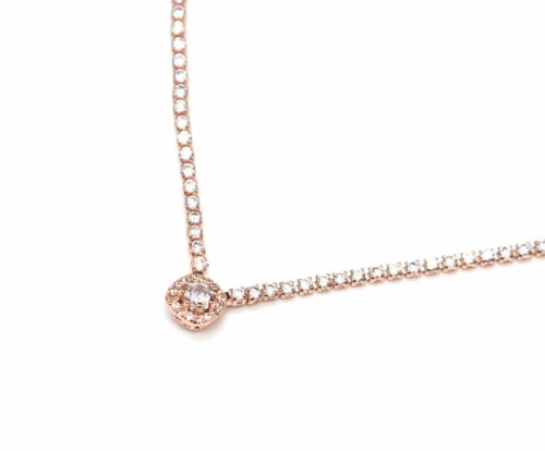 Collier-Fine-Rangee-Strass-Zirconium-Or-Rose-et-Pendentif-Pierre