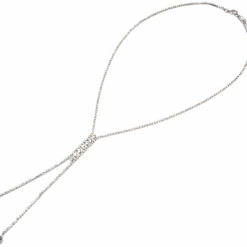 Collier-Fine-Rangee-Strass-Argente-et-Pendentif-Y-Multi-Pierres